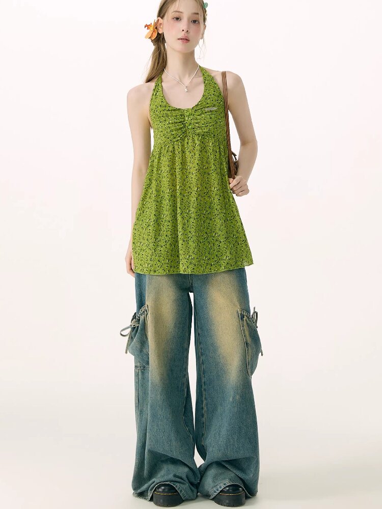Floral Halterneck Lace Up Camisole【s0000016846】