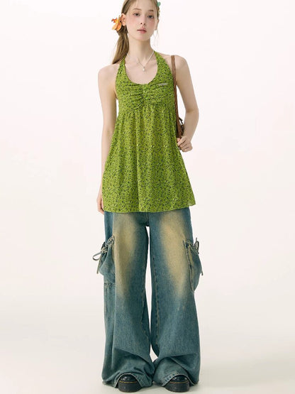 Floral Halterneck Lace Up Camisole【s0000016846】