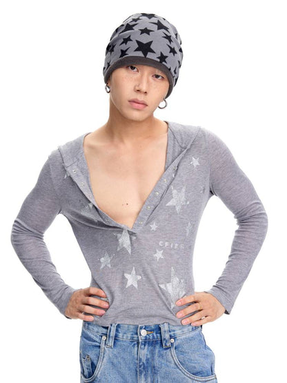 Star Glitter Print Long-Sleeve Top【s0000014415】