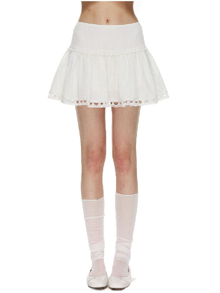 White Textured Lace Puffy Skirt【s0000015871】