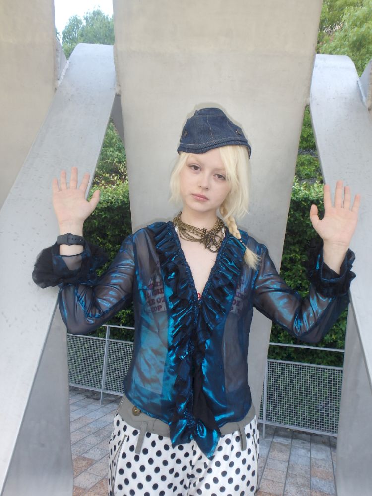 Metallic-colored broken polarized blue mesh cardigan【s0000013178】