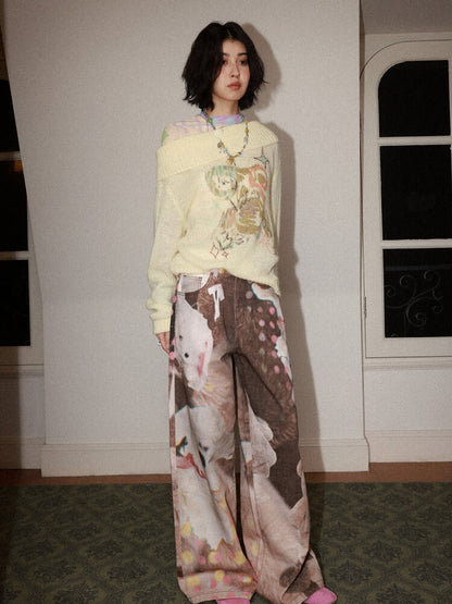 Doll Club Full Print Wide Leg Jeans【s0000015460】