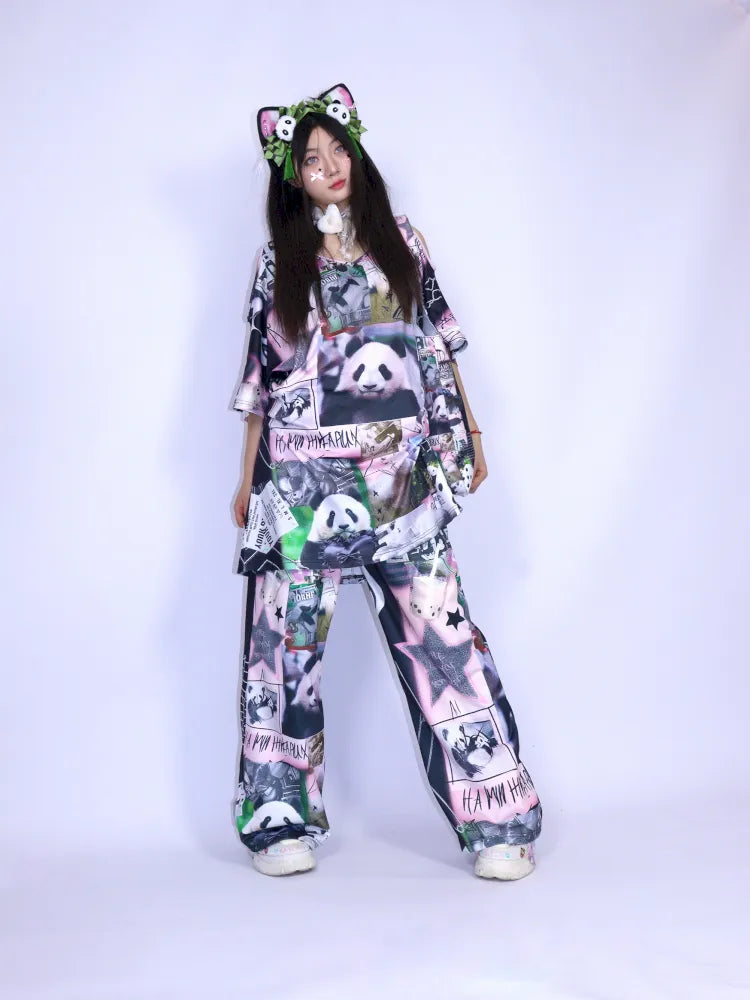 Panda Relaxed-Fit Wide-Leg Pants【s0000013976】