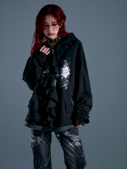 Ruffled Print Hoodie Cardigan【s0000013917】