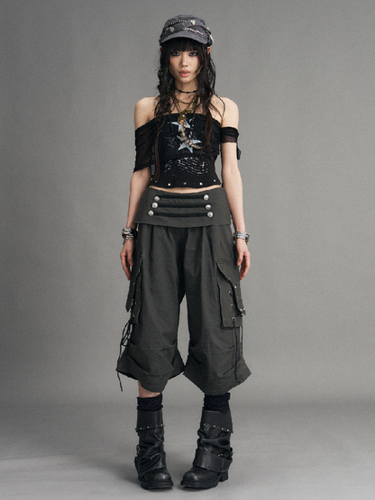 Distressed Low Waist Workwear Shorts【s0000017527】