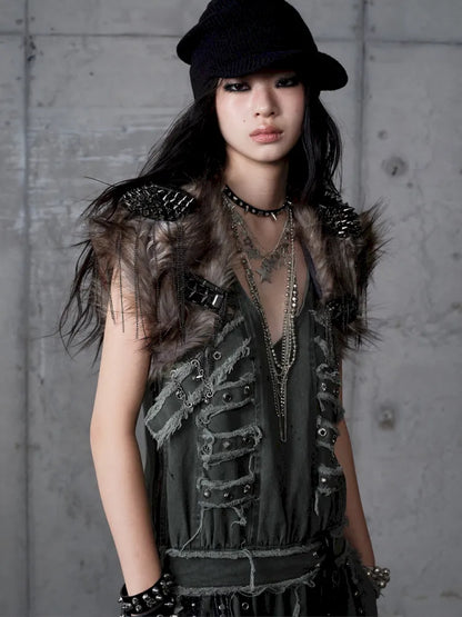 Punk Studded Fuzzy Mini Jacket【s0000014113】