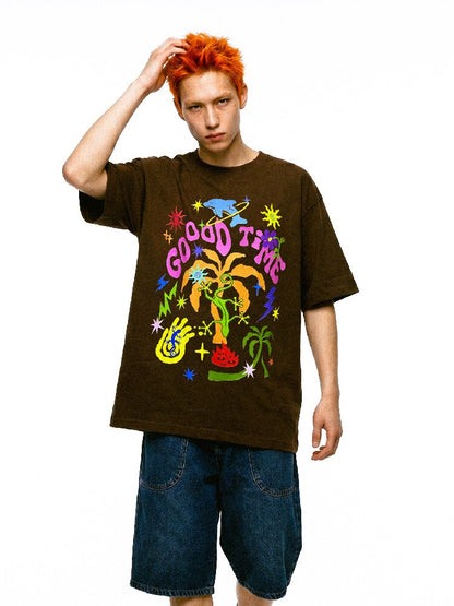 American Graffiti Print Loose T Shirt【s0000017112】