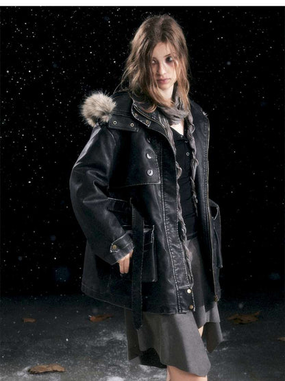 Heavy Industry Fur Collar Distressed Hooded Coat【s0000014671】