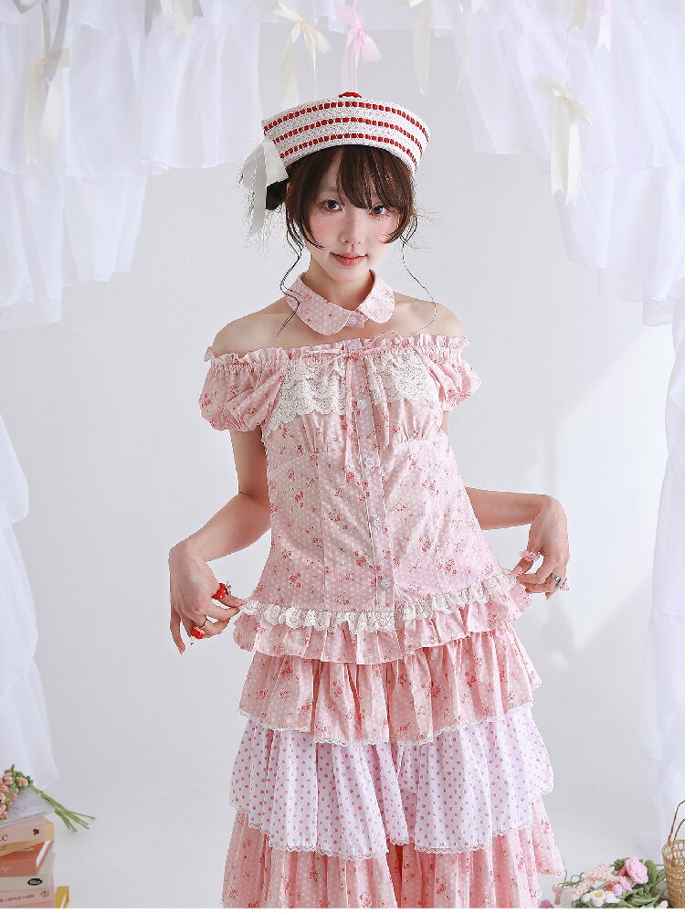 Pink Polka Dot Short Sleeve Shirt【s0000016555】