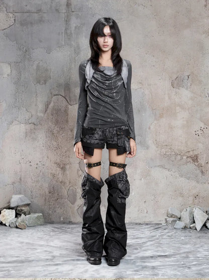 Asymmetrical faux two-piece long-sleeve knit top【s0000014134】