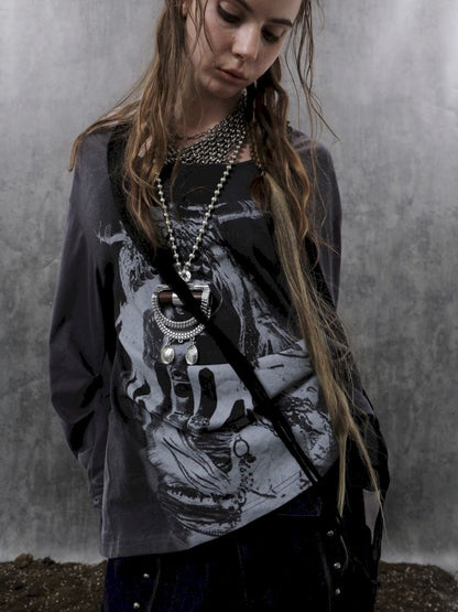 Ribbon Design Crew Neck Long Sleeve T-Shirt【s0000013905】