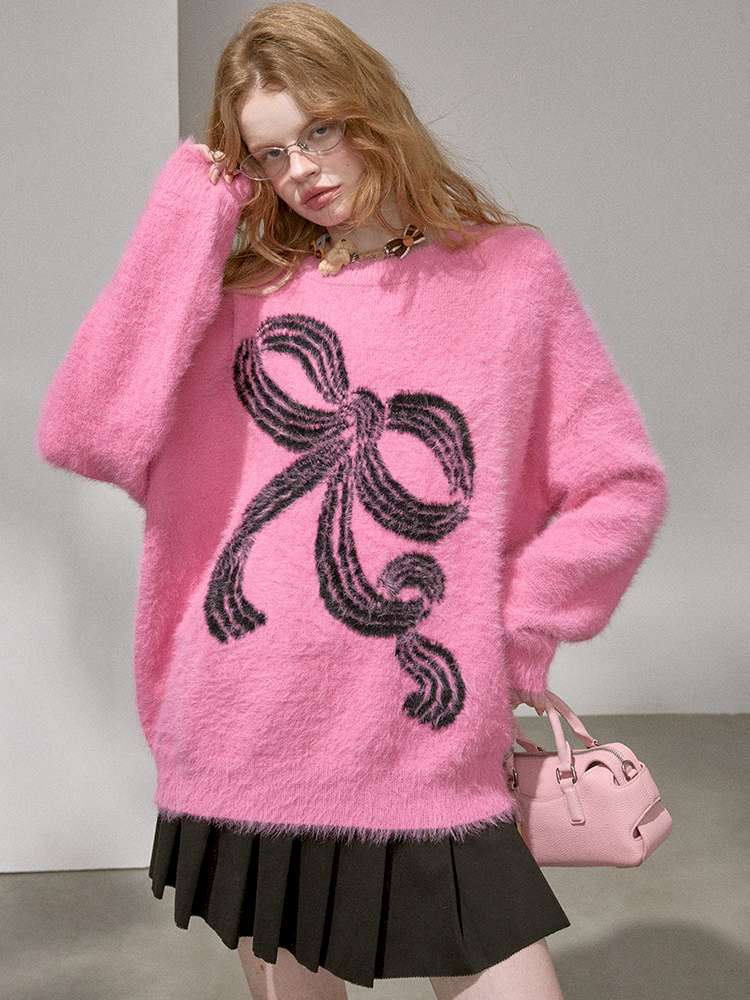 Striped Bow Imitation Mink Wool【s0000015223】
