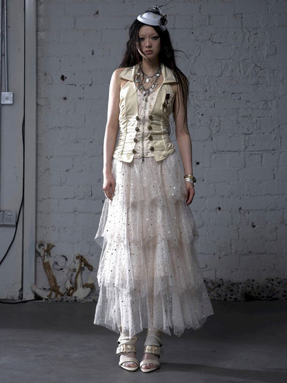 Slimming faux two-piece vest halter top【s0000012798】