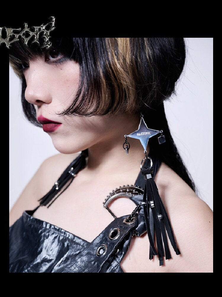 Punk Leather Tassel Drop Earrings【s0000018827】