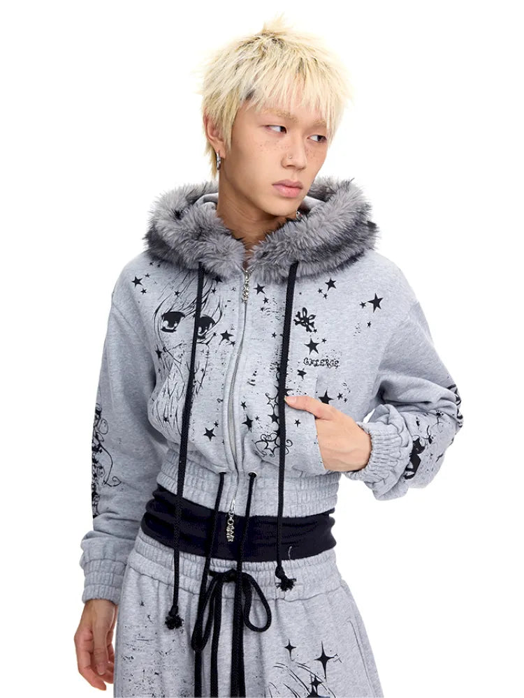 Angel Girl Doodle Print Short Hoodie【s0000014090】