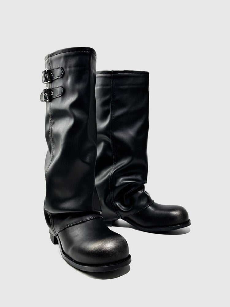 Pleated Belt Buckle Knight Boots【s0000015721】