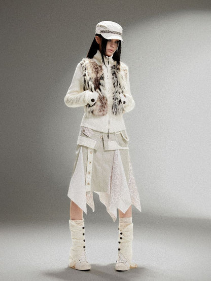 Knit Splicing Eco-Fur Slim Jacket【s0000011251】