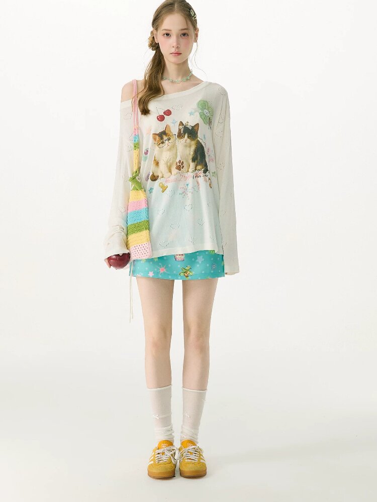 Summer Cat Heart Long Sleeve T Shirt【s0000017162】