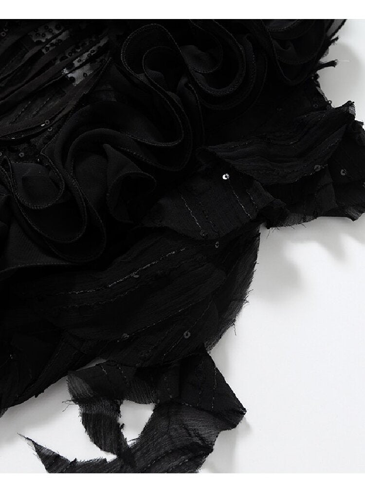 Ruffle Bead Patchwork Chiffon Shirt【s0000016981】