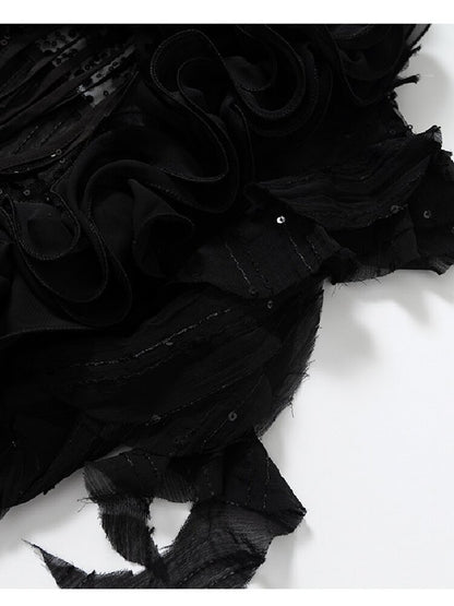 Ruffle Bead Patchwork Chiffon Shirt【s0000016981】