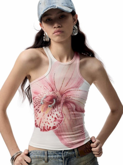 Floral Printing Hot Rhinestone Work Vest【s0000012406】