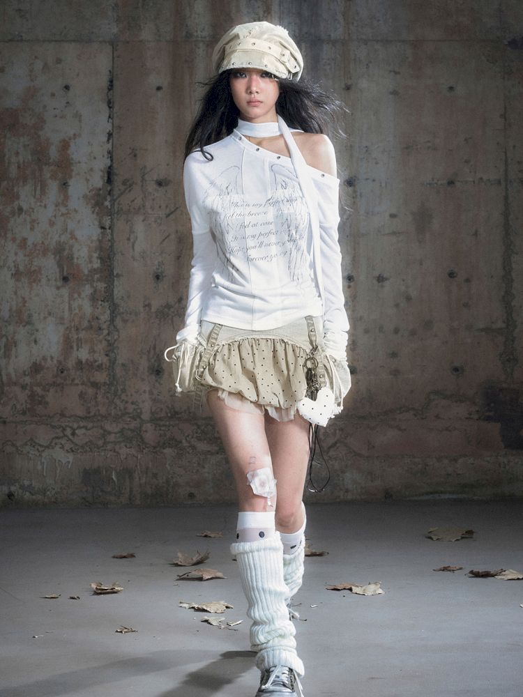 Cross Print Long Sleeve Knit Slouchy T-Shirt【s0000013892】