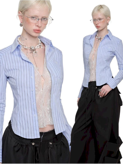 Fake Two Hook Button Slim Shirt【s0000011589】