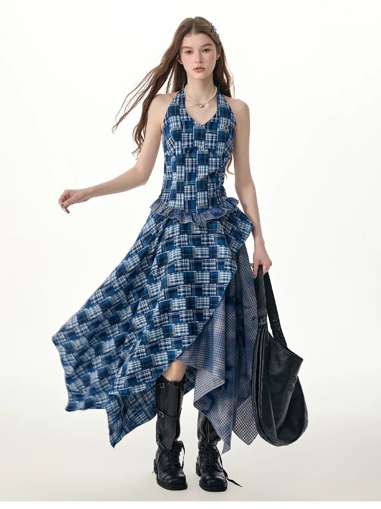 Patchwork Halter Irregular Dress【s0000017301】