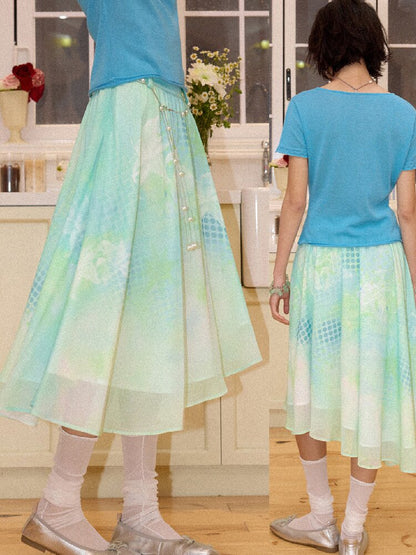 Pearl Gradient Printed A Line Skirt【s0000016661】