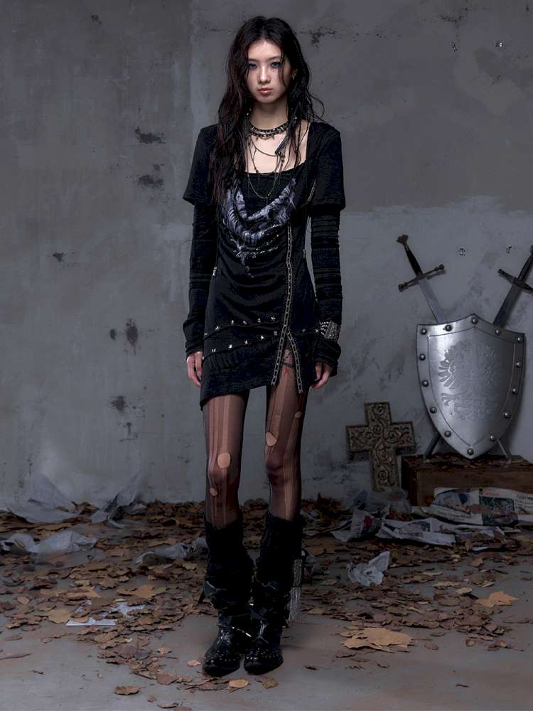 Patchwork long-sleeve layered dress【s0000014465】