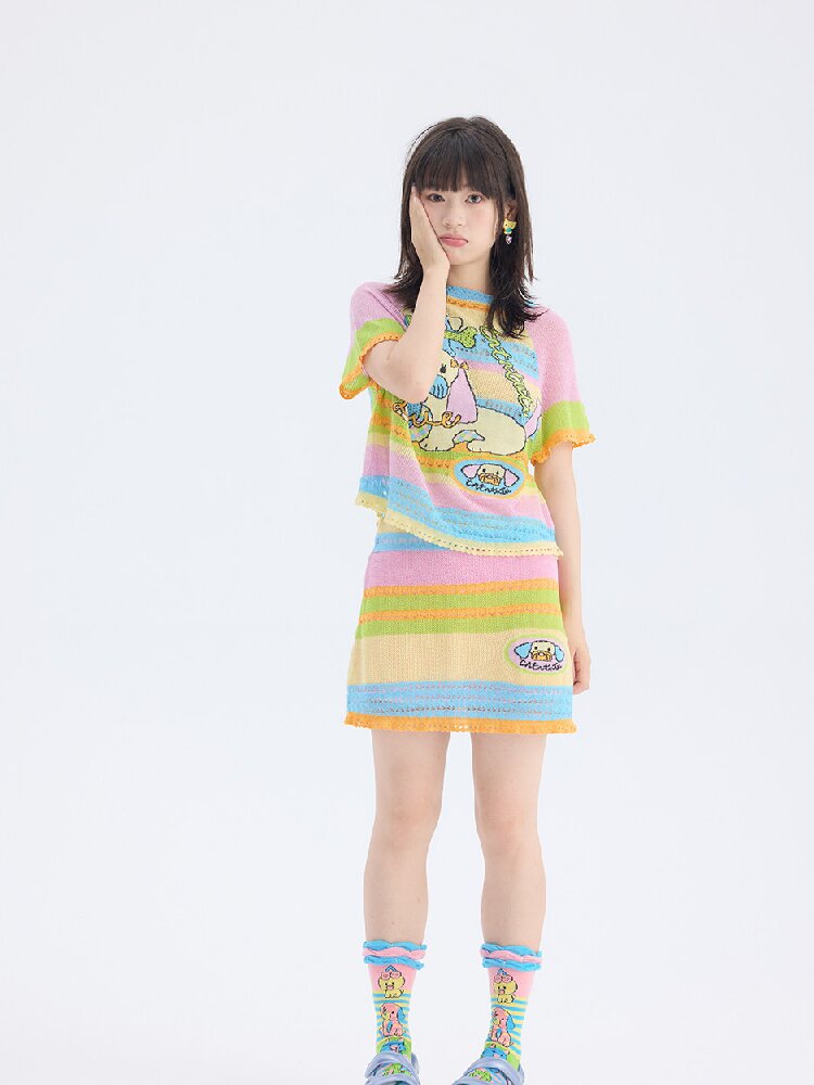Hollow Knit Puppy Mini Skirt Set【s0000017689】