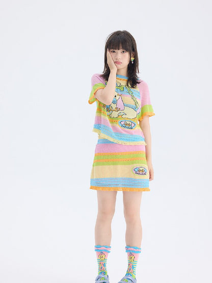 Hollow Knit Puppy Mini Skirt Set【s0000017689】