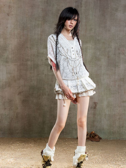 Loose Lace Blouse Dress【s0000012647】