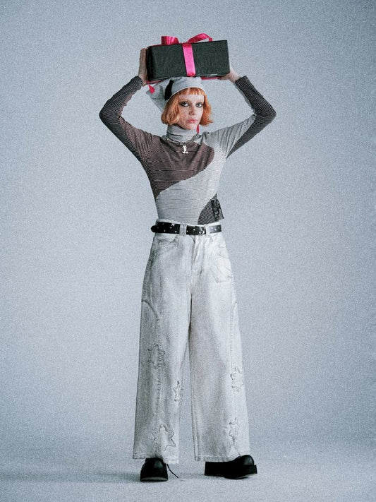 레트로 줄무늬 바닥 m 셔츠의 irigua r spishin g [S0000005391]