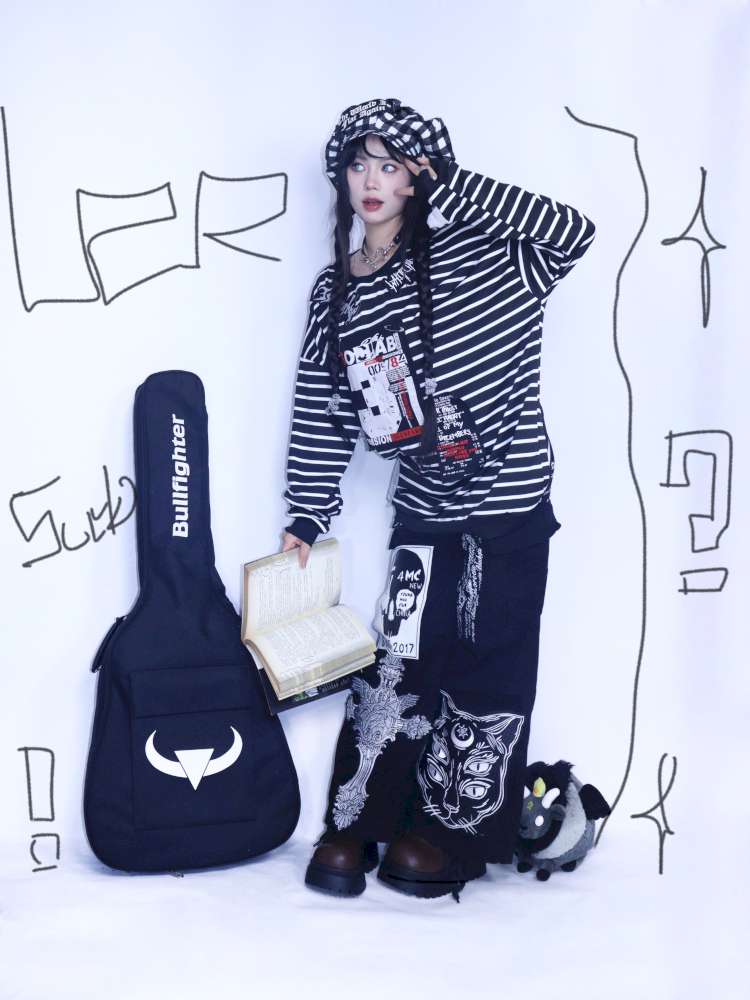 Y2K Punk Print Wide-Leg Jeans【s0000014627】