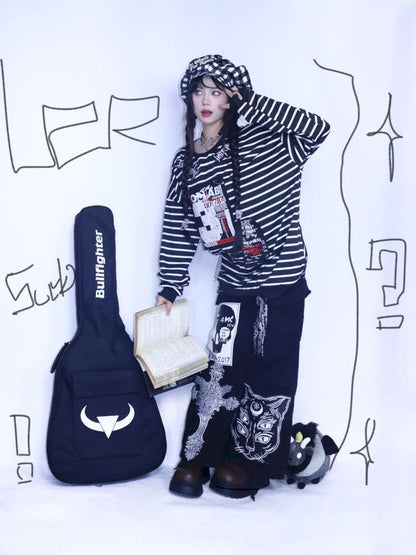 Y2K Punk Print Wide-Leg Jeans【s0000014627】