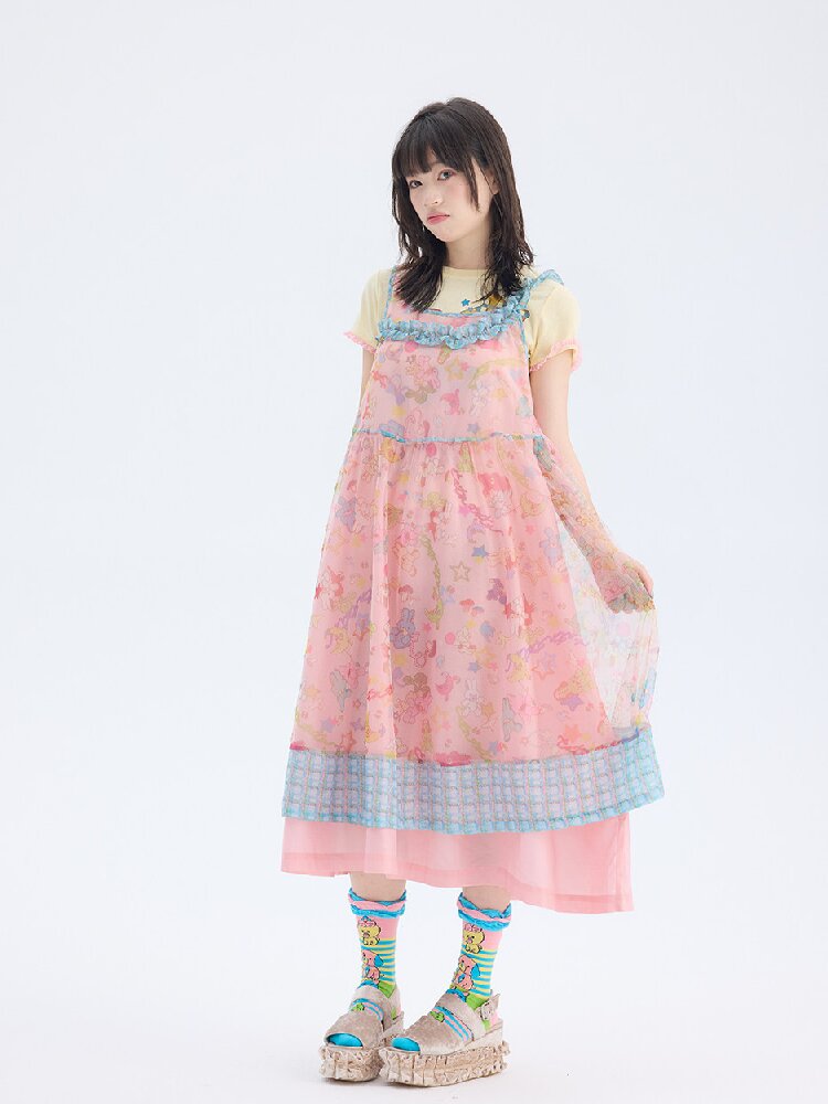 Rabbit Mesh Asymmetrical Strap Dress【s0000017691】