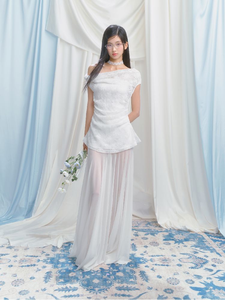 French lace pressed pleated dress【s0000012147】