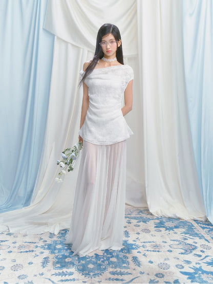 French lace pressed pleated dress【s0000012147】