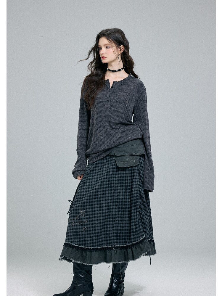 Raw Edge Plaid Patchwork Skirt【s0000016264】