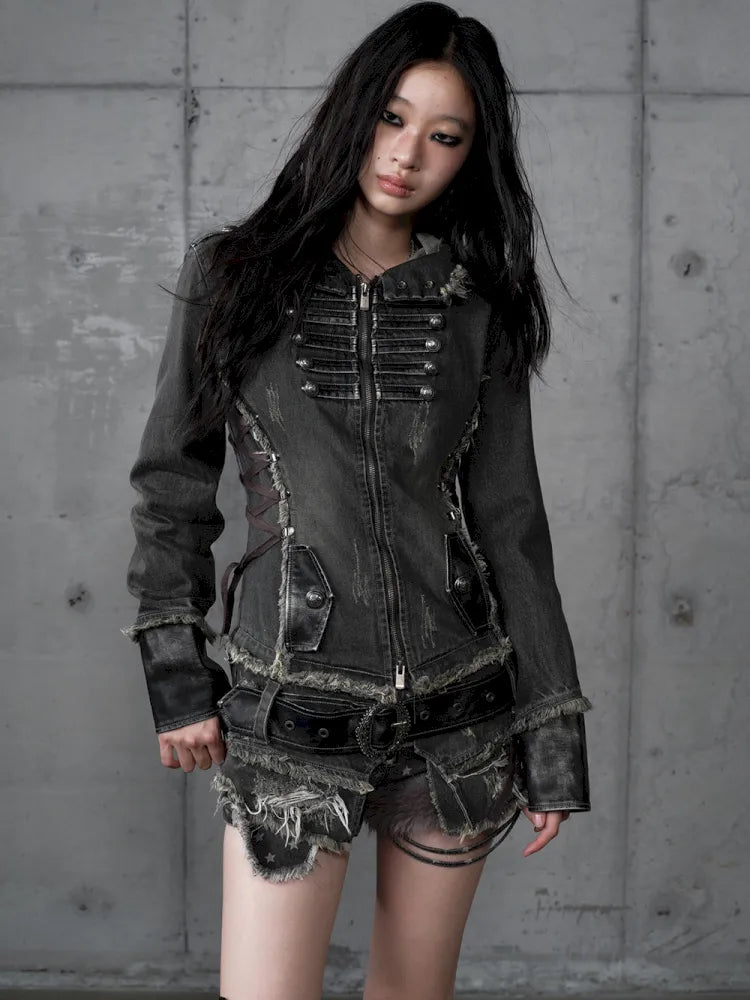 Denim Detachable Slim-Fit Hooded Jacket【s0000013951】