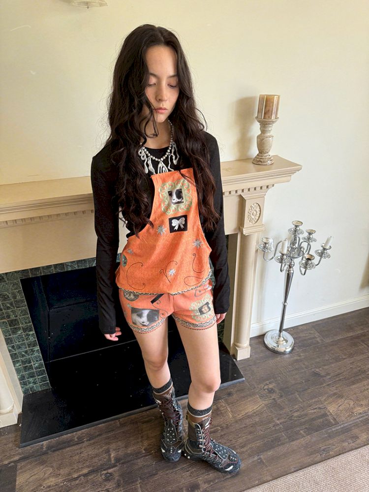 Bow orange stretch elastic shorts【s0000013519】