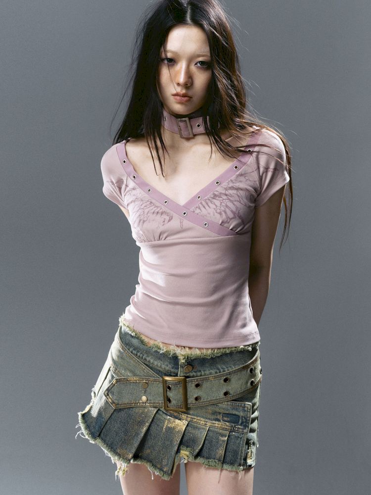 Denim pleated skirt pants【s0000012806】