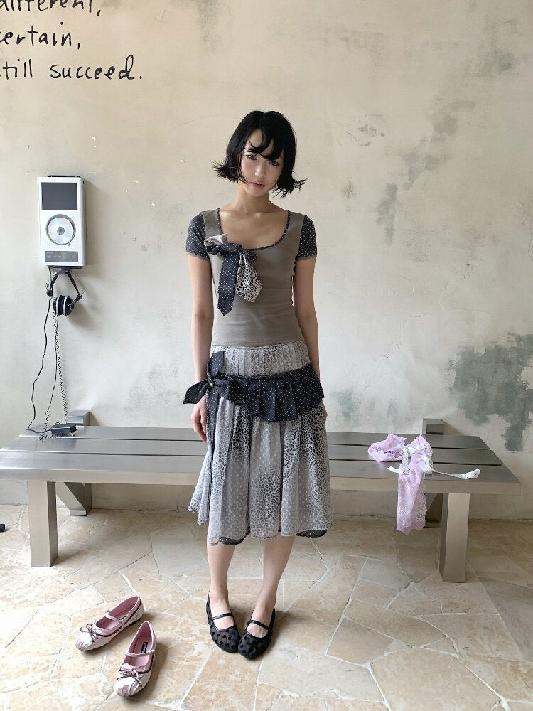 Leopard Polka Dot Patchwork T-Shirt【s0000018083】