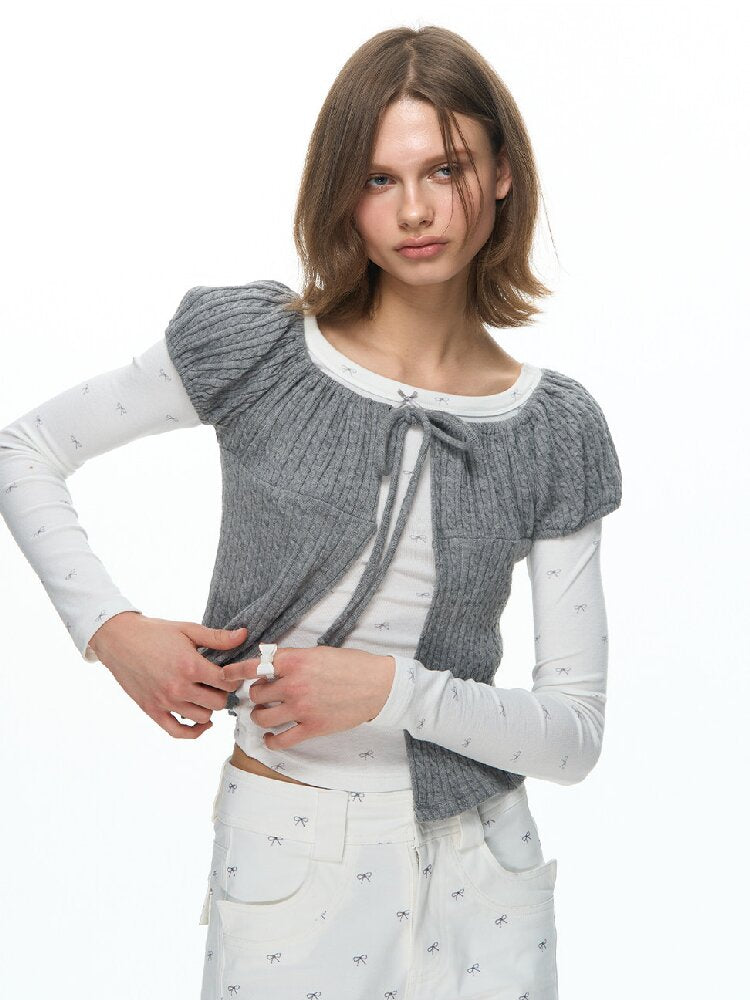 Twisted Cord Puff Sleeve Knit【s0000015883】