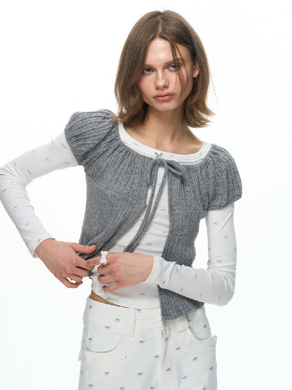 Twisted Cord Puff Sleeve Knit【s0000015883】