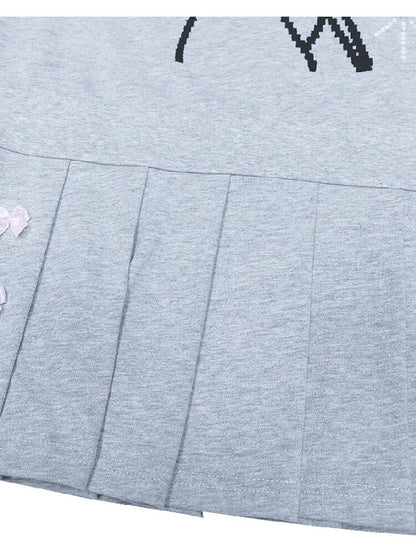 Pink Gray Pixel Pleated Dress【s0000016545】