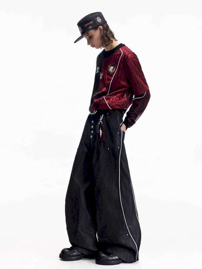 Red Trim Wide Leg Cotton Jeans【s0000015172】