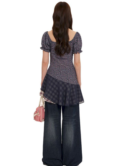 Plaid bubble sleeve top/dress【s0000013456】