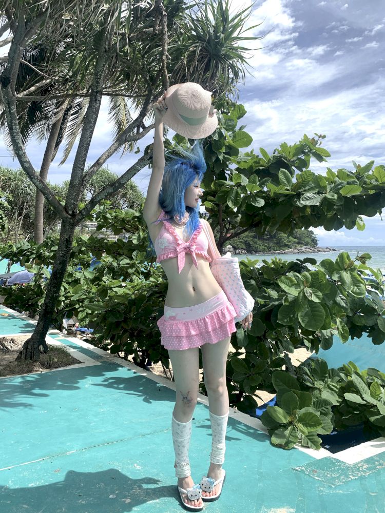 Fuchsia Flower Split Swimsuit【s0000012660】